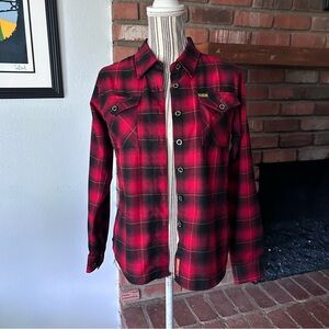 DIXXON Women’s Devil Dog Limited Edition Red Plaid Flannel Long Sleeve Shirt S